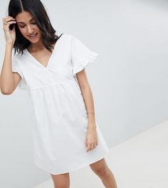 Хлопковое свободное платье мини с V-образным вырезом на груди и спине ASOS DESIGN Tall - Белый