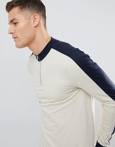 Обтягивающий свитшот на молнии с полосками на рукавах ASOS DESIGN - Бежевый