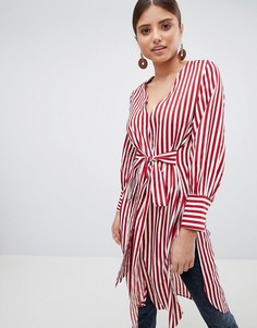 Рубашка в полоску с поясом PrettyLittleThing - Красный