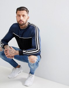 Свободный удлиненный лонгслив с контрастной кокеткой и полосками на рукавах ASOS DESIGN - Черный