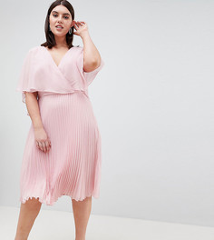 Платье миди с плиссировкой и рукавами клеш ASOS DESIGN Curve - Розовый