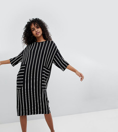 Платье-футболка миди в полоску Monki - Черный