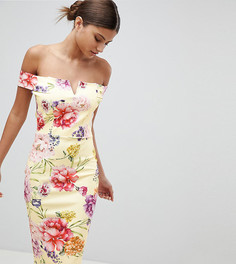 Платье миди со спущенными плечами и цветочным принтом Missguided - Желтый