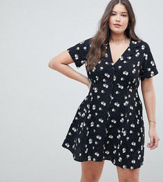 Короткое приталенное платье на пуговицах с цветочным принтом ASOS DESIGN Curve - Мульти