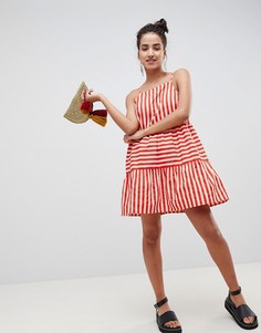Ярусный хлопковый сарафан мини в полоску ASOS DESIGN - Мульти