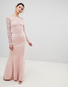 Платье макси с кружевным топом и бантом City Goddess - Розовый