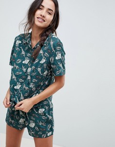 Пижама из 100% модала с принтом сафари ASOS DESIGN - Зеленый