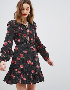 Приталенное платье с цветочным принтом River Island - Черный