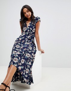 Платье макси с цветочным принтом Ax Paris - Темно-синий