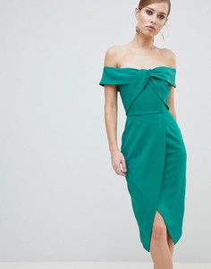 Платье-футляр миди со спущенными плечами и декоративным узлом Lavish Alice - Зеленый