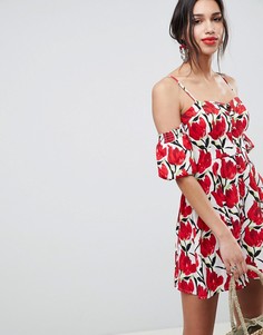 Сарафан с открытыми плечами и пышными рукавами ASOS DESIGN - Мульти