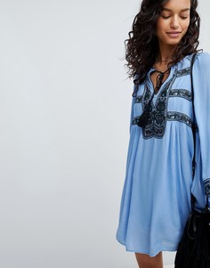 Платье мини с вышивкой Free People Wind Willow - Синий