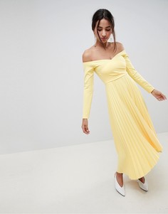 Платье миди с плиссировкой и открытыми плечами ASOS DESIGN - Желтый