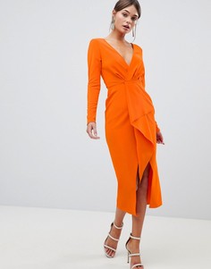 Платье миди с длинными рукавами ASOS DESIGN - Оранжевый