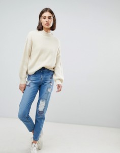 Состаренные джинсы в винтажном стиле с вышивкой Waven Elsa - Синий