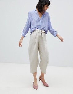 Широкие укороченные брюки с добавлением льна Esprit - Бежевый