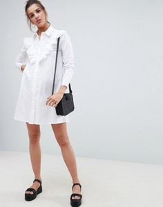Платье-рубашка мини с вышивкой ришелье ASOS DESIGN - Белый