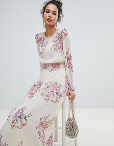 Сетчатое платье макси с высоким воротом и цветочным принтом Miss Selfridge - Розовый