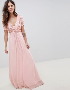 Платье-макси с V-образным вырезом City Goddess - Розовый