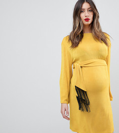 Платье мини с бахромой на поясе и широкими рукавами ASOS MATERNITY - Желтый