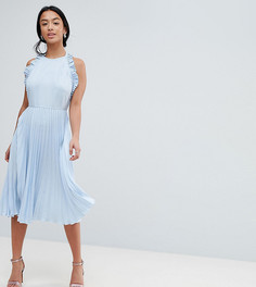 Плиссированное платье миди с открытой спиной и оборками ASOS DESIGN Petite - Мульти