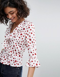 Топ с запахом, оборками и принтом сердец Vero Moda - Мульти