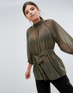 Полупрозрачная блузка с ремнем и открытой спиной ASOS DESIGN - Зеленый