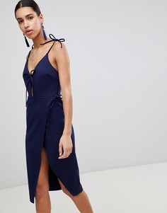 Облегающее платье с запахом и завязками ASOS - Темно-синий