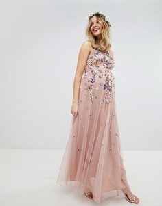 Платье макси из сетчатой ткани добби с цветочной вышивкой ASOS DESIGN Maternity Bridesmaid - Мульти