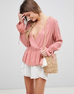 Oversize-блузка с запахом и асимметричным подолом ASOS DESIGN - Розовый