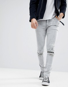 Светло-серые джинсы скинни с молниями ASOS - Серый