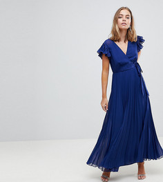 Плиссированное платье макси с расклешенными рукавами ASOS PETITE - Темно-синий