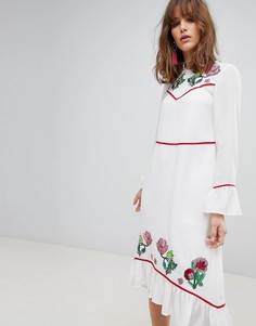 Платье миди с вышивкой на кокетке ASOS - Кремовый