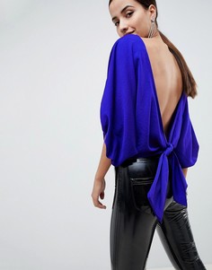 Атласный топ с открытой спиной и завязкой ASOS DESIGN - Синий