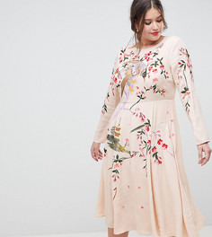 Платье миди с вышивкой ASOS DESIGN Curve - Розовый