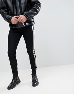 Черные выбеленные джинсы скинни с серебристыми полосками ASOS - Черный
