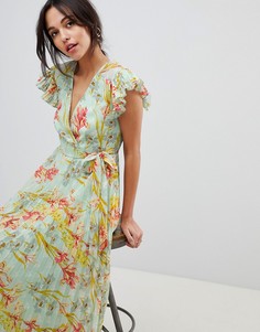 Платье макси с цветочным принтом и рукавами клеш ASOS DESIGN - Мульти