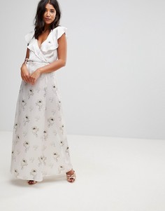 Атласное платье макси с запахом и поясом Oh My Love - Красный