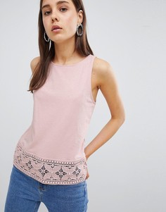 Топ свободного покроя с кружевной отделкой New Look - Розовый