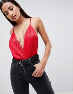 Боди с кружевным верхом ASOS DESIGN - Красный