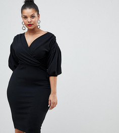 Платье с запахом и открытыми плечами Boohoo Plus - Черный