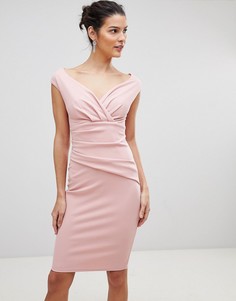Платье миди с широким вырезом City Goddess - Розовый