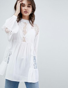 Удлиненная свободная блузка с кружевом ASOS DESIGN - Белый