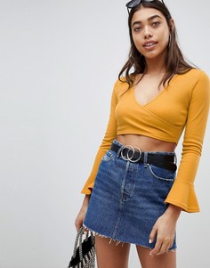 Кроп-топ с длинными рукавами и запахом Boohoo - Розовый