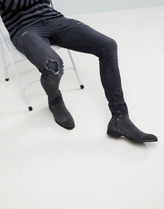 Черные выбеленные джинсы скинни со вставками из искусственной кожи ASOS - Черный