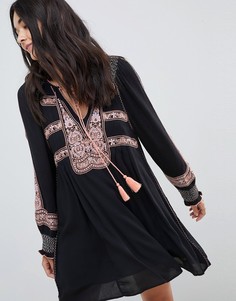 Платье мини с вышивкой Free People Wind Willow - Черный