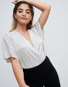 Боди с запахом и эффектом металлик ASOS DESIGN - Серебряный