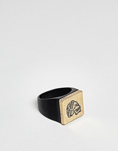 Матовое черное кольцо-печатка с черепом Icon Brand - Черный