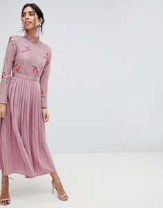 Платье макси с кружевным топом и плиссированной юбкой Little Mistress - Розовый