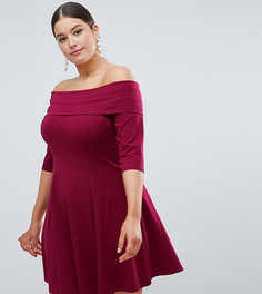 Короткое приталенное платье с рукавами длиной 3/4 ASOS DESIGN Curve - Красный